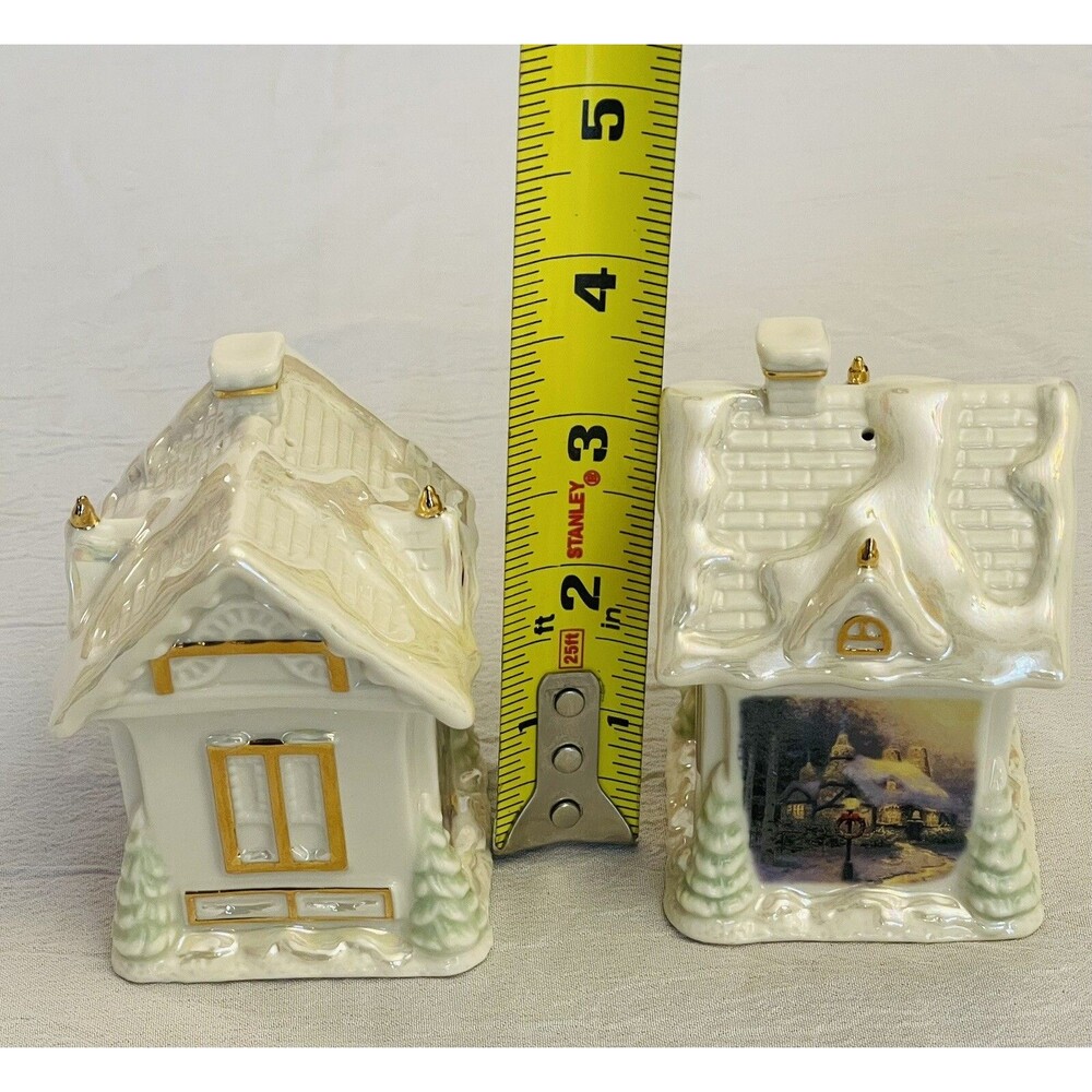 Thomas Kinkade Lenox Salt Pepper Shakers Stonehearth Hutch 2005 Cottage VTG - Picture 8 of 10